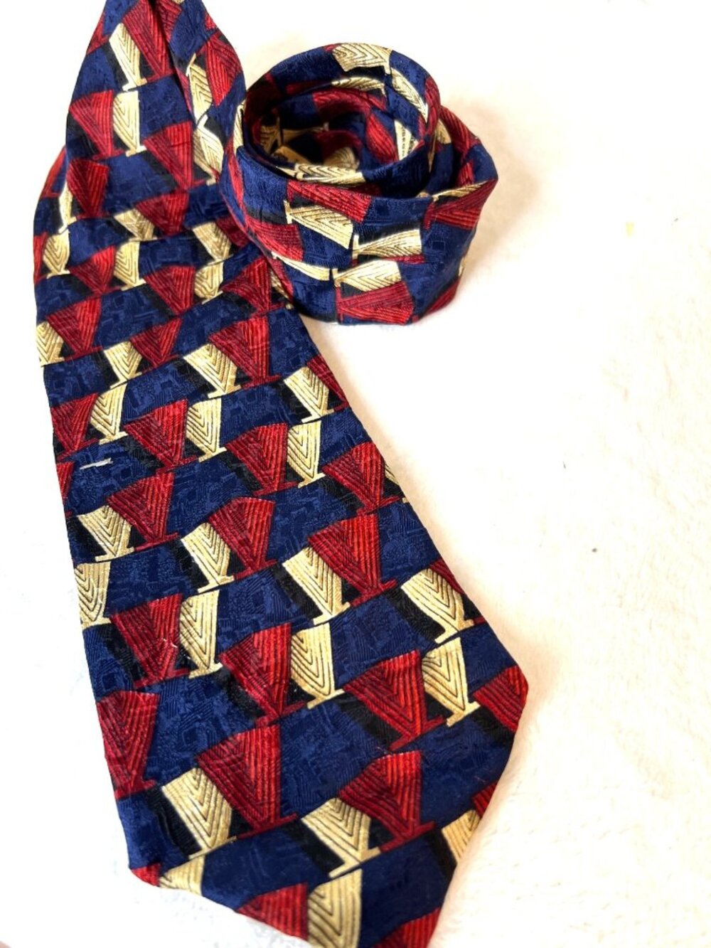 Ermenegildo Zegna Silk Tie Geometric Print Italy Silk Burgundy Blue‎ Necktie